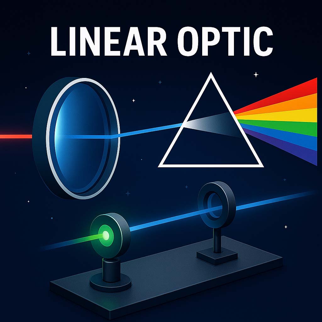 Students and professor discussing linear optics setup with laser equipment