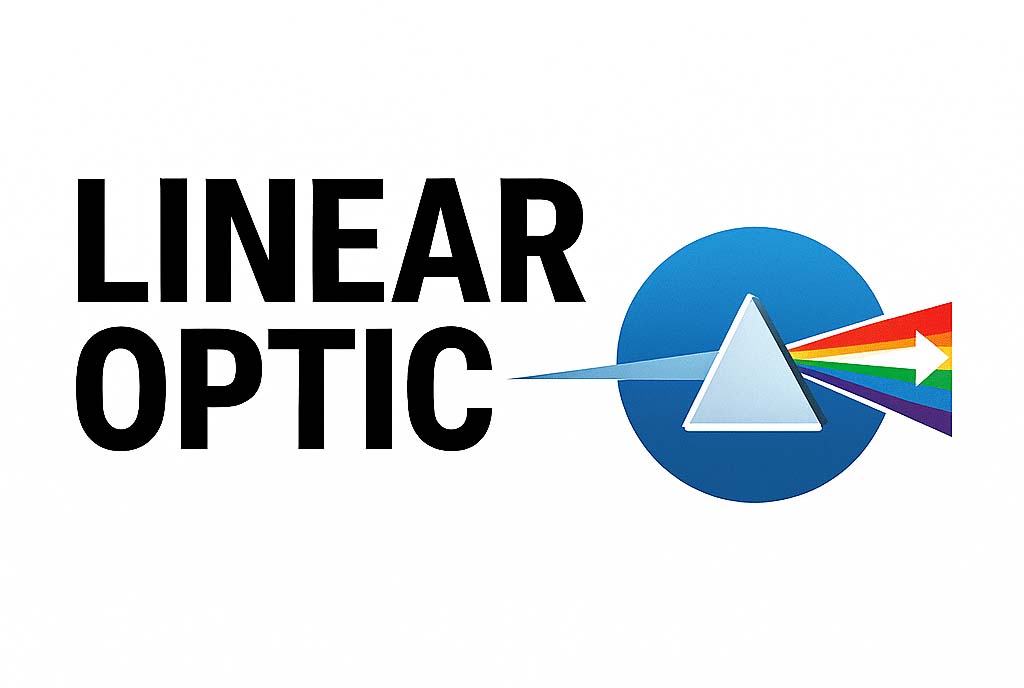 Linear Optic logo with prism and light spectrum